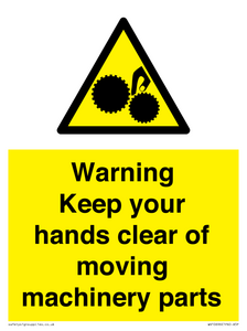 Warning - Keep your hands clear of moving machinery parts